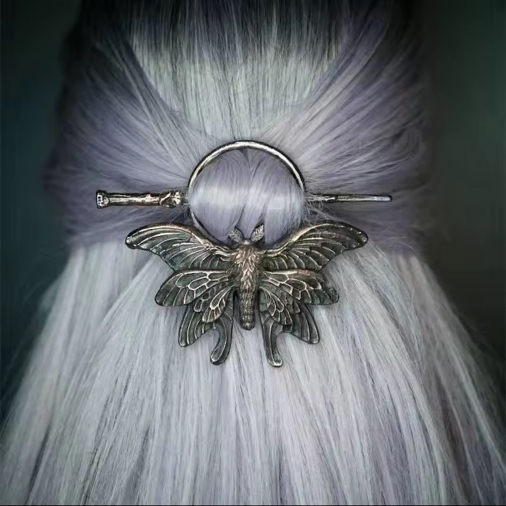 Vintage Gothic Butterfly Hair Stick – Metal Nordic Punk Headdress - Picture 6 of 9